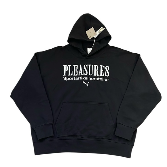 New Puma Pleasures Long Sleeve Hoodie Pullover Black Heavy Cotton Embroidery XXL - Picture 1 of 12